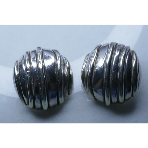Signed Frederick Jean Duclos Bold Sterling Silver Electroform Striped Dome Earri - Picture 7 of 14